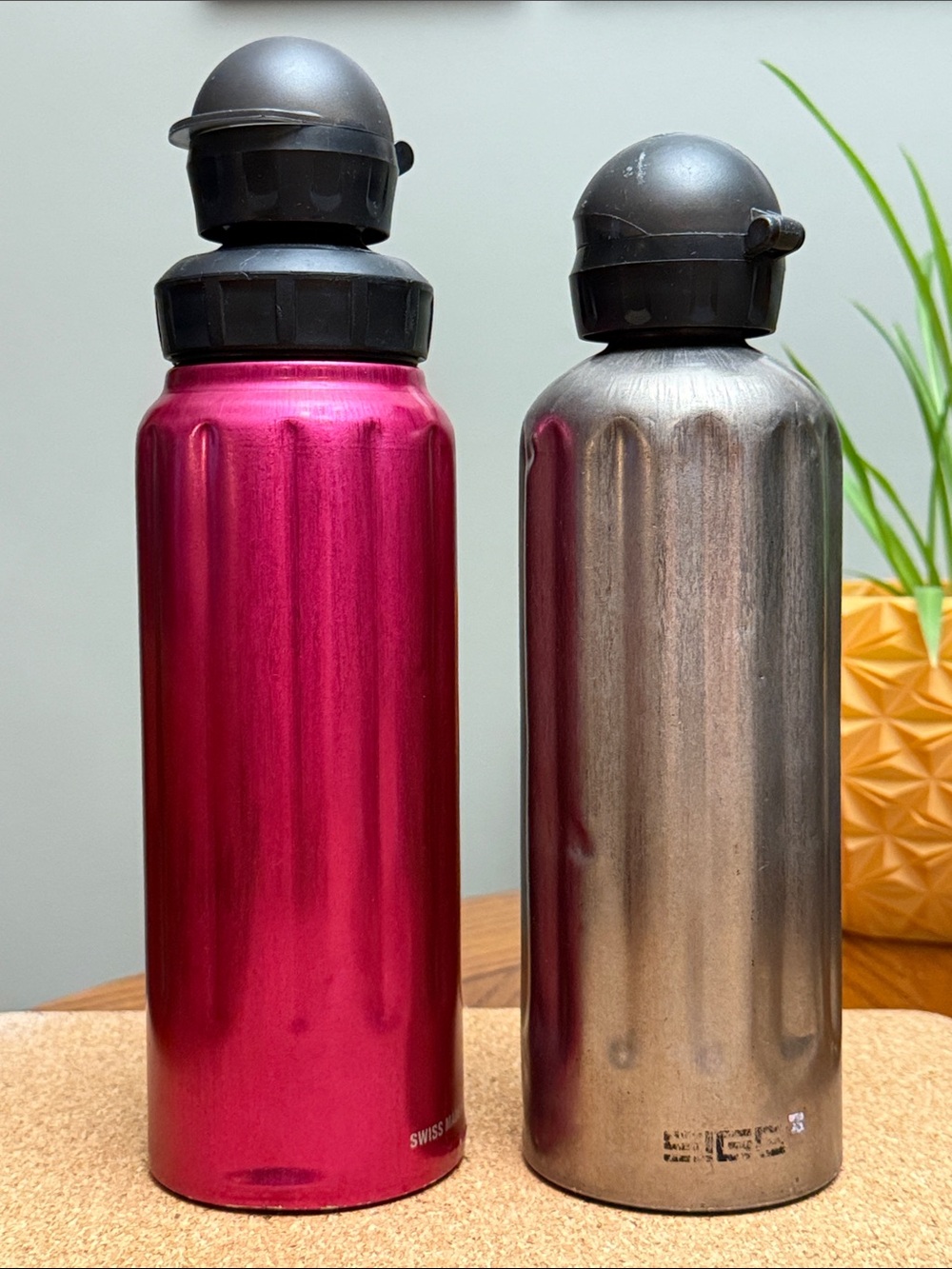 Vintage SIGG Swiss Insulated Gunmetal Sports Water Bottle Flip-Top Caps